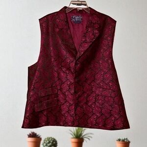 Blu Martini Mens Elegant Red and Black Brocade Vest Size 48R Button Down